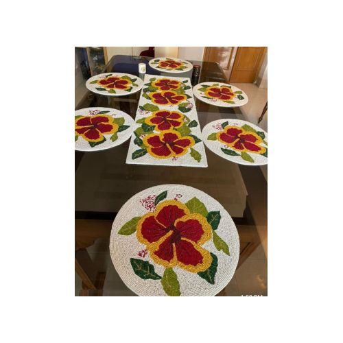 Hibiscus Floral Beaded Table Runner