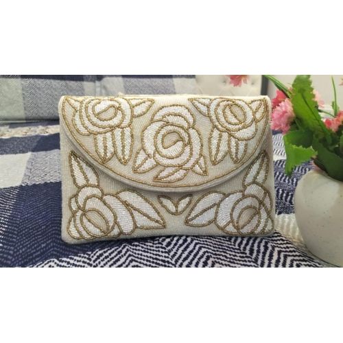 Ivory Rose Beaded Envelope Clutch Purse