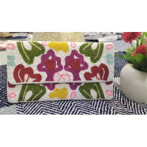Motif Beaded Envelope Clutch Purse
