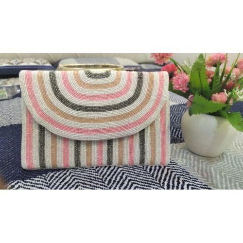 Striped Geometric Beaded Envelope Clutch Purse