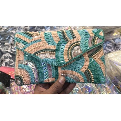 Turquoise Swirl Beaded Envelope Clutch Purse