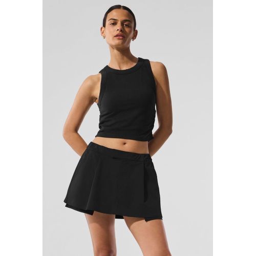 Black High Neck Bra Tank and A Line Skirt Set