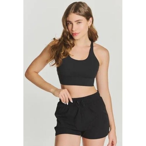 Black Poly Spandex Sports Bra with Shorts