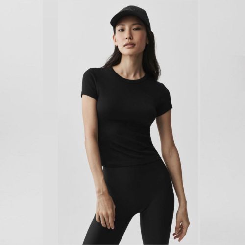 Black Round Neck Cotton Blend T-Shirt