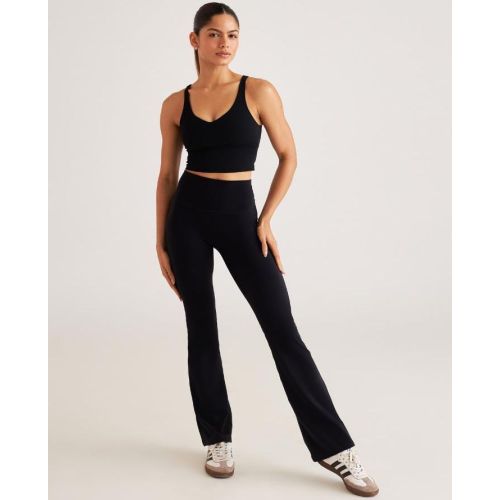 Black U Neck Sports Bra Bell Bottom Pant Set