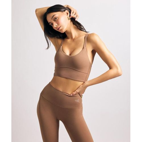 Brown Cross Strip Sports Bra and High Waist Legging Set