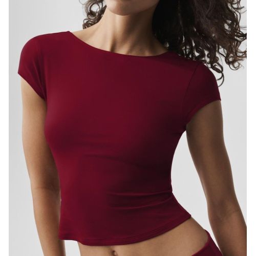 Deep Red Boat Neck Crop Top