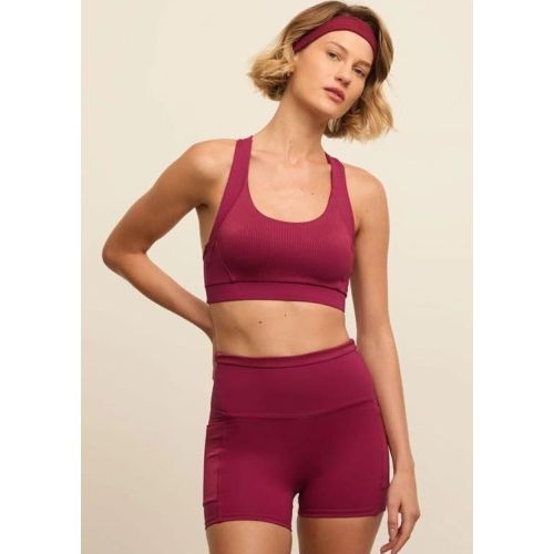 Poly Spandex Maroon Sports Bra with Shorts