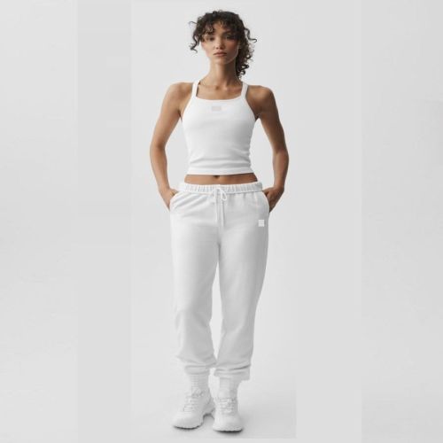 White Seamless Ribbed Bra and Sweatpant Set