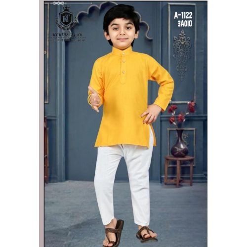 Boys Cotton Yellow Kurta Pant