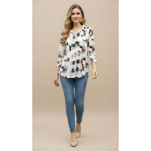 Abstract Print Chiffon Shirt for Women