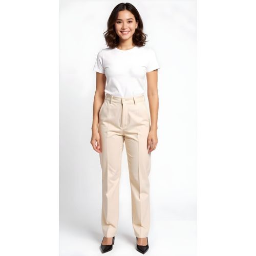 Beige Slim Fit Women Formal Trousers