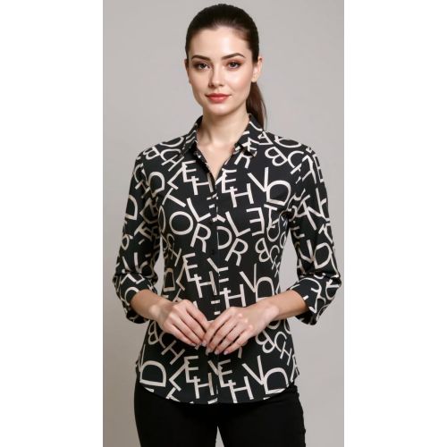 Letter Print Chiffon Shirt for Women