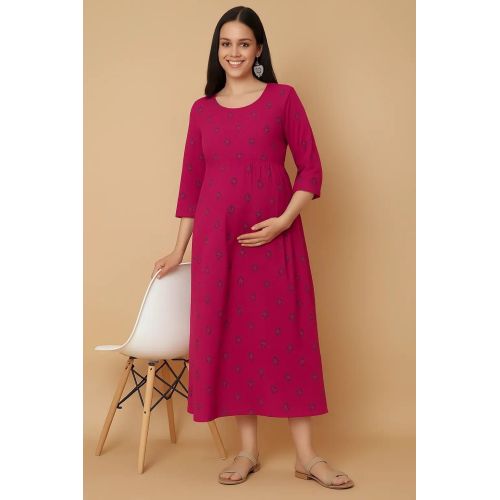 Magenta Floral Print Ladies Feeding Gown