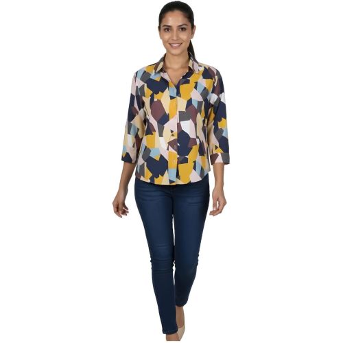 Mosaic Print Chiffon Shirt for Women