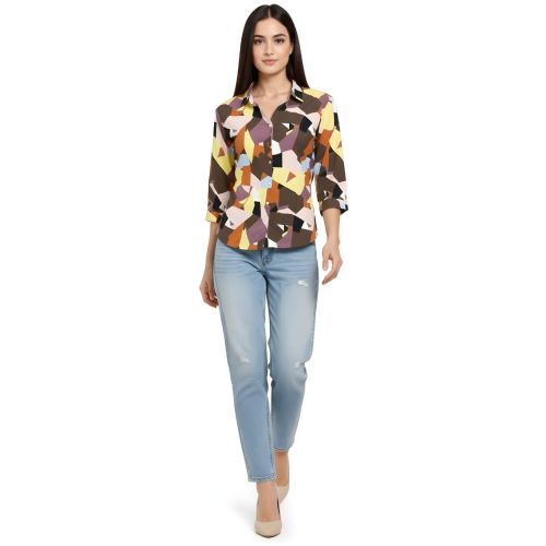 Multicolor Printed Women Chiffon Shirt