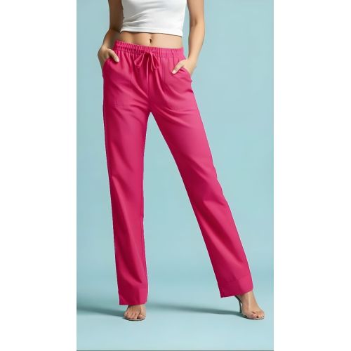 Pink Straight Leg Ladies Cotton Pant