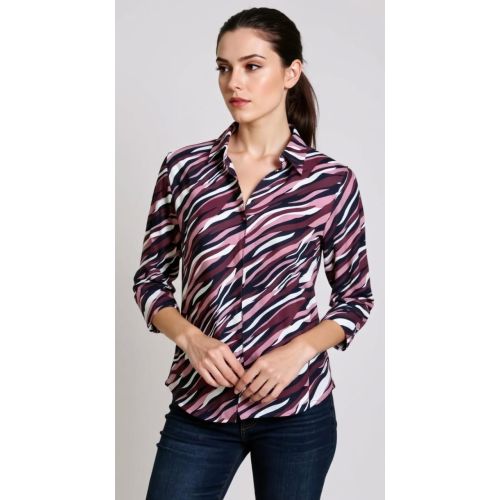 Women Tiger Stripe Chiffon Shirt