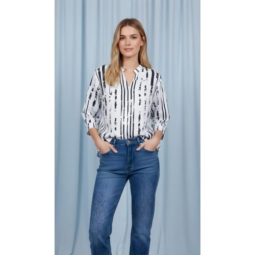 Vertical Brushstroke Chiffon Shirt for Women