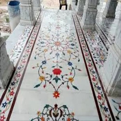 White Marble Outdoor Inlay Flooring Services