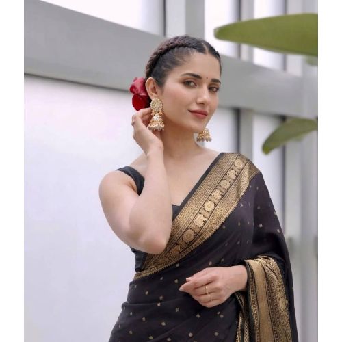 Black Soft Lichi Silk Sarees