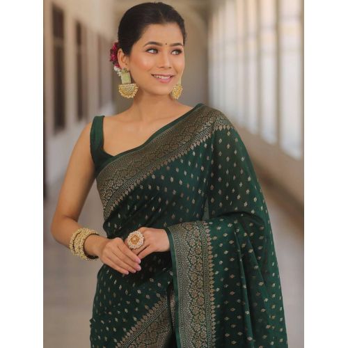 Green Soft Lichi Silk Sarees