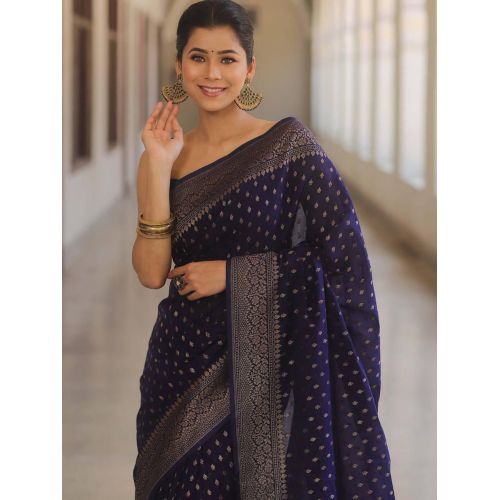 Navy Blue Soft Lichi Silk Sarees