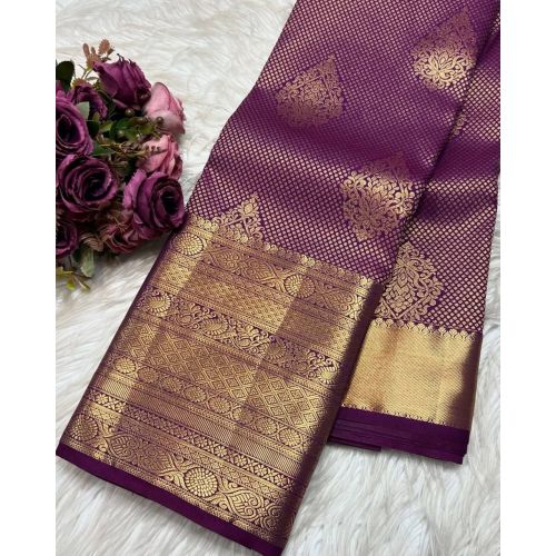 Purple Soft Lichi Silk Sarees