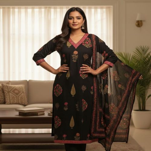 Ladies Black Cotton Suit