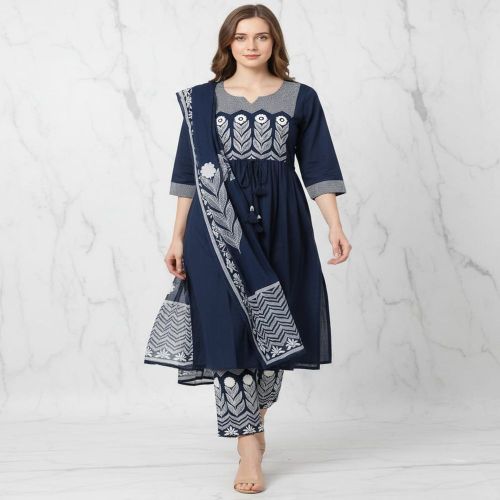 Ladies Navy Blue Cotton Suit