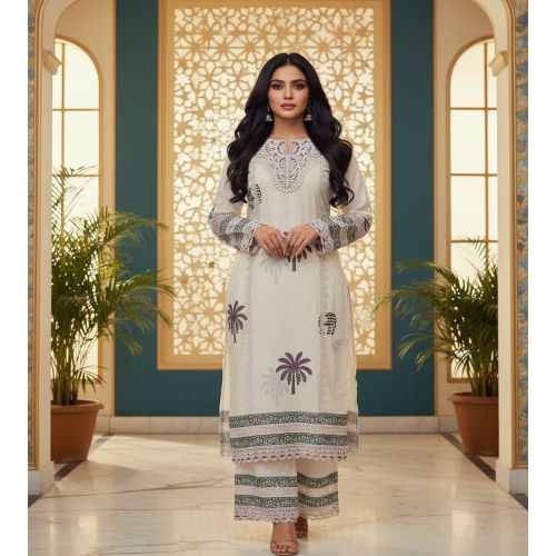 Ladies White Cotton Suit
