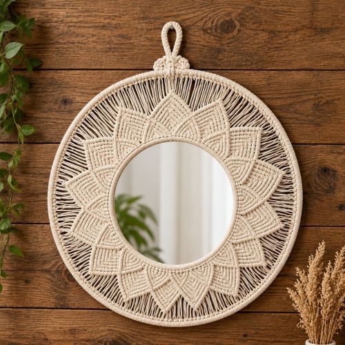 Handmade Cotton Macrame Decorative Boho Round Hanging Mirror