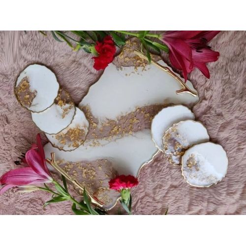 Resin Handmade Tray with Two Coasters