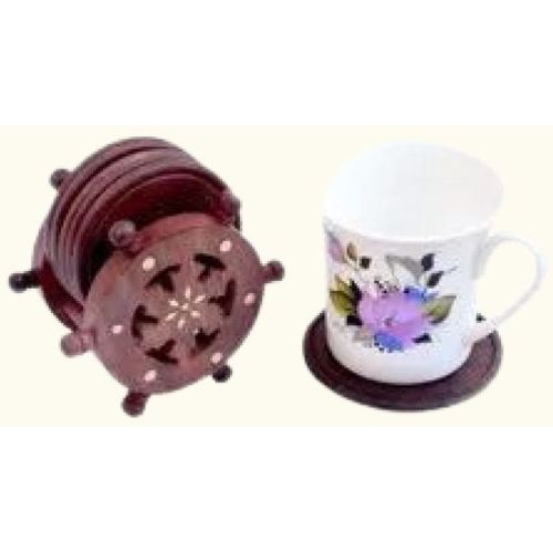 Decorative Wooden Cup Coaster Set