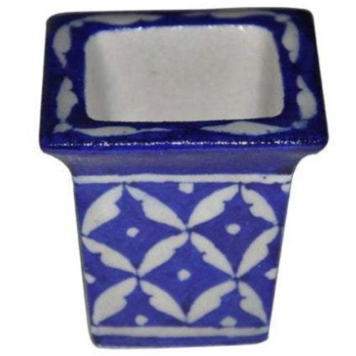 Elegant Square Blue Pottery Bud Vase