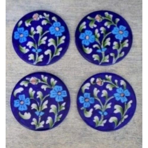 Handcrafted Blue Pottery Coaster Set