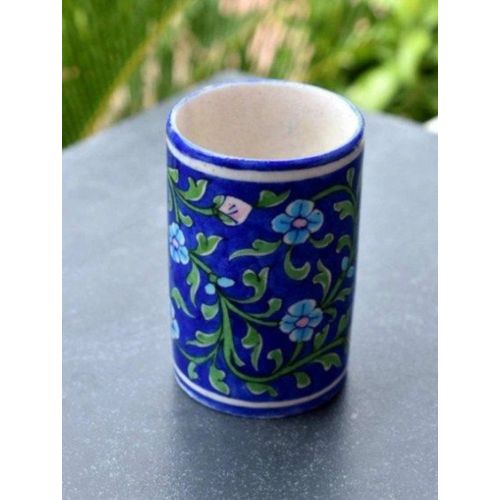 Handcrafted Blue Pottery Cylinder Vase