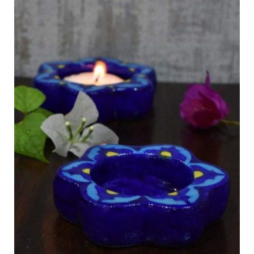 Handcrafted Blue Pottery T-Light Holder