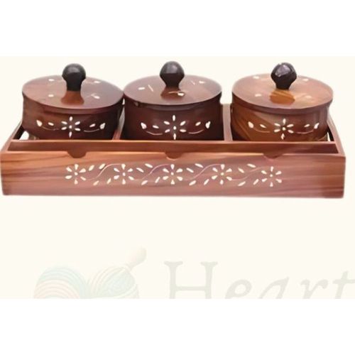 Handcrafted Wooden Dry Fruit Container Set