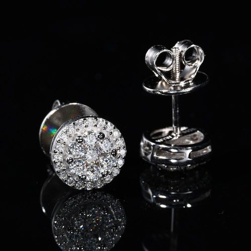 925 Sterling Silver Round Cluster Diamond Stud Earrings
