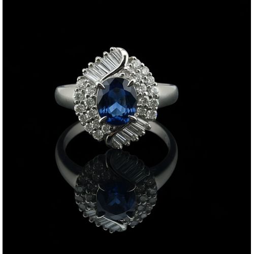 Oval Blue Sapphire Diamond Halo Ring for Women