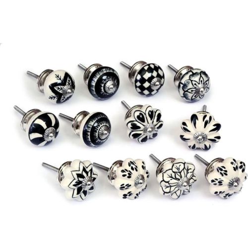 1 Inch Black and White Handmade Ceramic Drawer Knobs