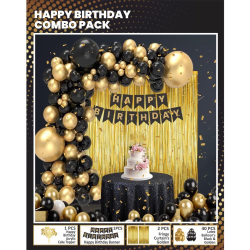 Premium Kit Birthday Decoration Black Golden Combo Pack