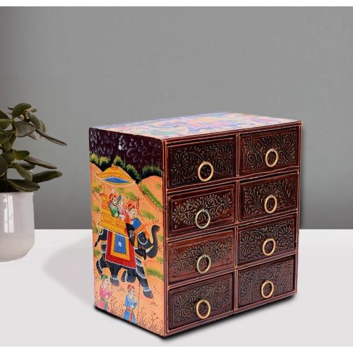 10 X 5  X 10 Inch Wooden Mughal Art 8 Chest of Drawer