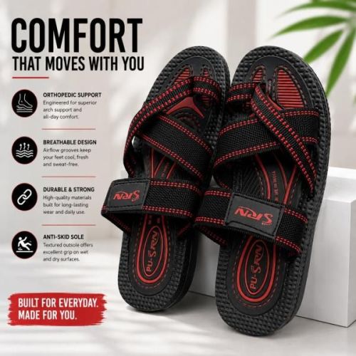 Mens Black and Red Sports Comfort PVC Sandal