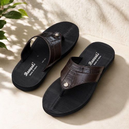 Mens Black PVC Flip Flop Slipper