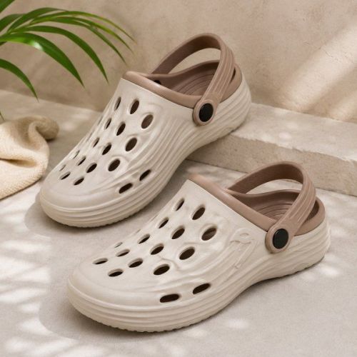 Mens Cream and Beige Casual EVA Clogs