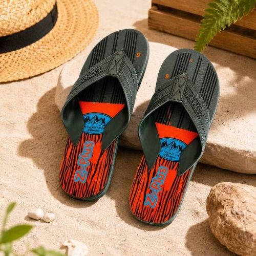 Mens Oange and Green PVC Flip Flop Slipper