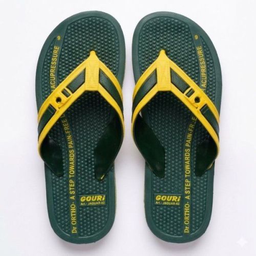 Mens Olive Green and Yellow Orthopaedic Acupressure Flip Flop Slipper