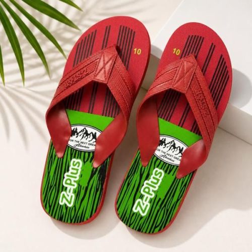 Mens Red and Green PVC Flip Flop Slipper